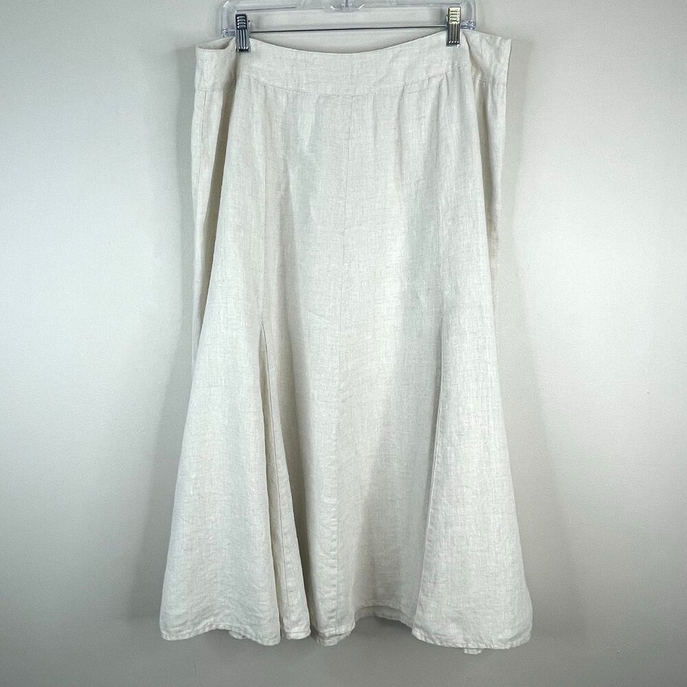 JM Collection Beachy Coastal Midi Skirt 16 Linen Beige Neutral Capsule Vacation